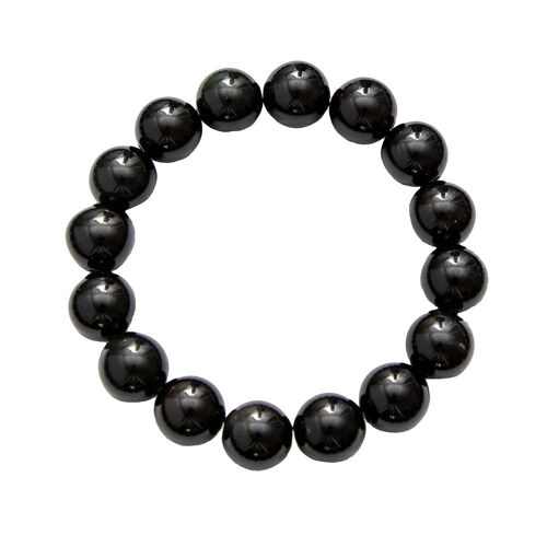 Bracelet Agate noire - Pierres boules 12mm - 18 cm- Fermoir argent