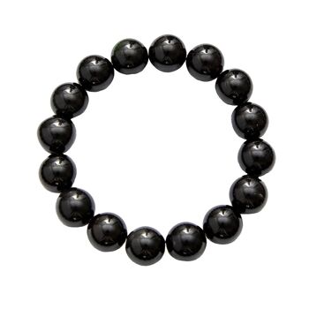 Bracelet Agate noire - Pierres boules 12mm - 18 cm- Fermoir argent 1