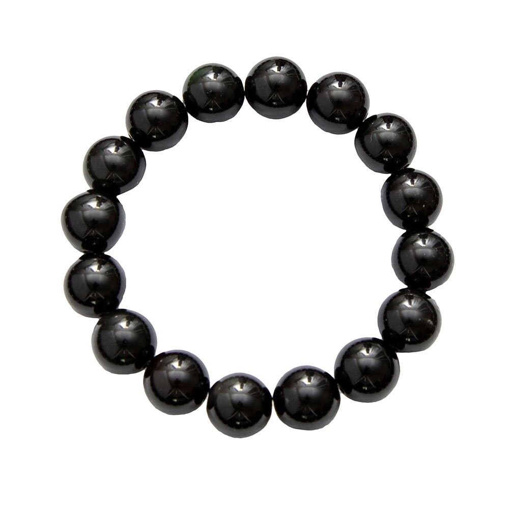 Bracciale in agata nera - Pietre a sfera da 12 mm - 18 cm - Chiusura in oro