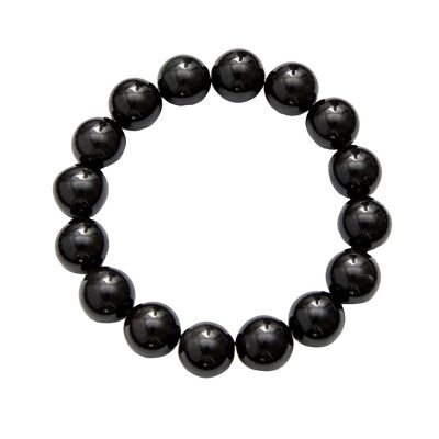 Bracelet Agate noire - Pierres boules 12mm - 20 cm- Fermoir argent