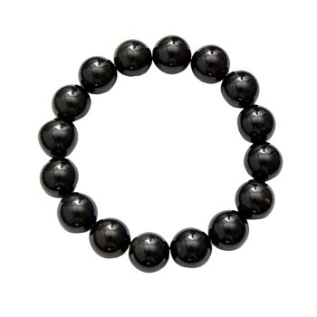 Bracelet Agate noire - Pierres boules 12mm - 20 cm- Fermoir argent 1