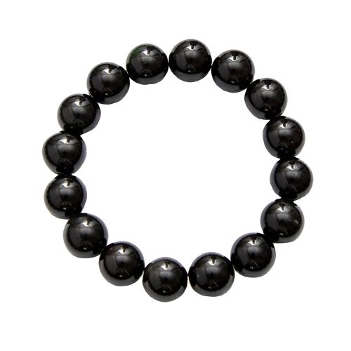 Bracelet Agate noire - Pierres boules 12mm - 20 cm- Fermoir or