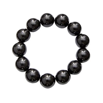 Bracelet Agate noire - Pierres boules 14mm - 18 cm- Fermoir argent