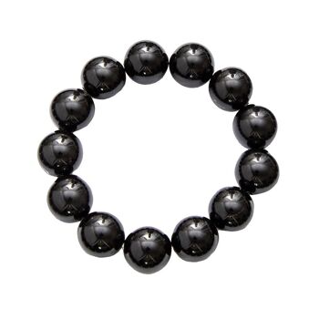 Bracelet Agate noire - Pierres boules 14mm - 18 cm- Fermoir or 1