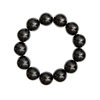 Bracelet Agate noire - Pierres boules 14mm - 18 cm- Fermoir or 2