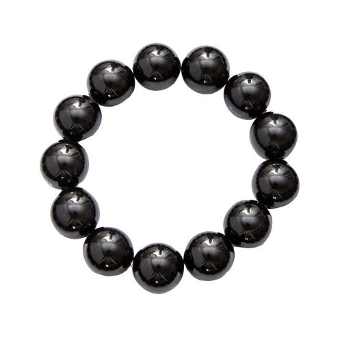 Bracelet Agate noire - Pierres boules 14mm - 22 cm- Fermoir argent