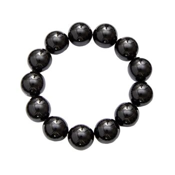 Bracelet Agate noire - Pierres boules 14mm - 22 cm- Fermoir argent 1