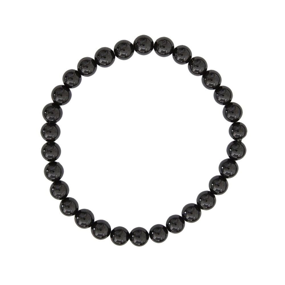 Bracciale in agata nera - Pietre a sfera da 6 mm - 18 cm - Senza chiusura