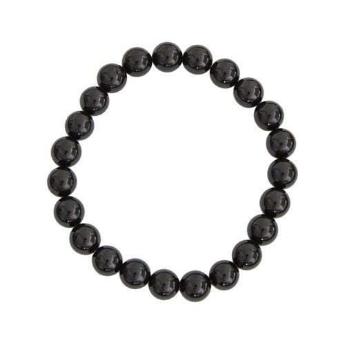 Bracelet Agate noire - Pierres boules 8mm - 18 cm- Fermoir argent