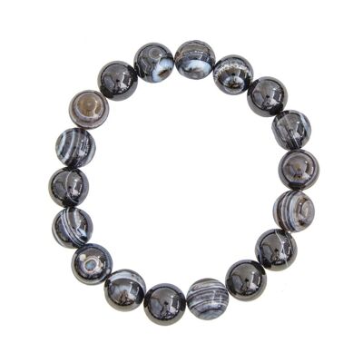 Pulsera de ágata negra zonada - Piedras bola de 10 mm - 18 cm - Cierre de plata