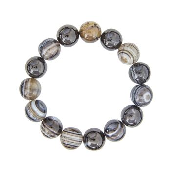 Bracelet Agate noire zonée - Pierres boules 12mm - 18 cm- Fermoir argent 2