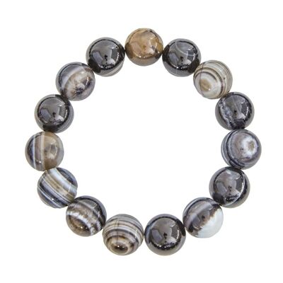 Bracelet Agate noire zonée - Pierres boules 12mm - 18 cm- Fermoir or