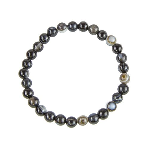 Bracelet Agate noire zonée - Pierres boules 6mm - 18 cm- Fermoir or