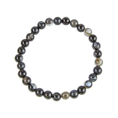 Bracelet Agate noire zonée - Pierres boules 6mm - 20 cm- Fermoir or