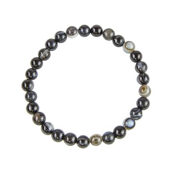 Bracelet Agate noire zonée - Pierres boules 6mm - 22 cm- Fermoir or 1