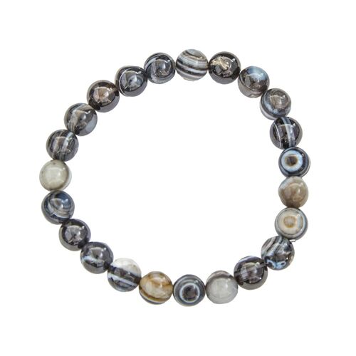 Bracelet Agate noire zonée - Pierres boules 8mm - 20 cm- Fermoir argent