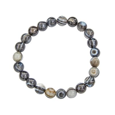 Bracciale in agata nera a zone - Pietre a sfera da 8 mm - 22 cm - Chiusura in argento