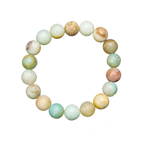 Bracelet Amazonite multicolore - Pierres boules 10mm - 18 cm- Fermoir or