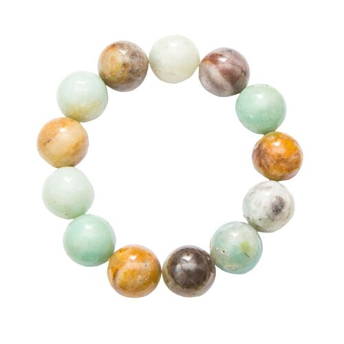 Bracelet Amazonite multicolore - Pierres boules 14mm - 18 cm- Fermoir or