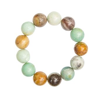 Bracelet Amazonite multicolore - Pierres boules 14mm - 22 cm- Fermoir argent 2