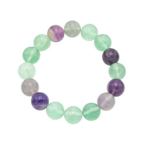 Bracelet Fluorite multicolore - Pierres boules 12mm - 22 cm- Fermoir or