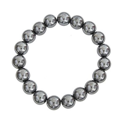 Bracciale in ematite - Pietre a sfera da 10 mm - 18 cm - Chiusura in argento