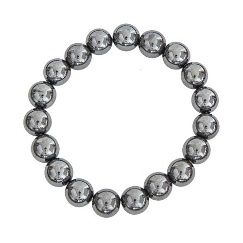 Bracelet Hématite - Pierres boules 10mm - 20 cm- Fermoir argent