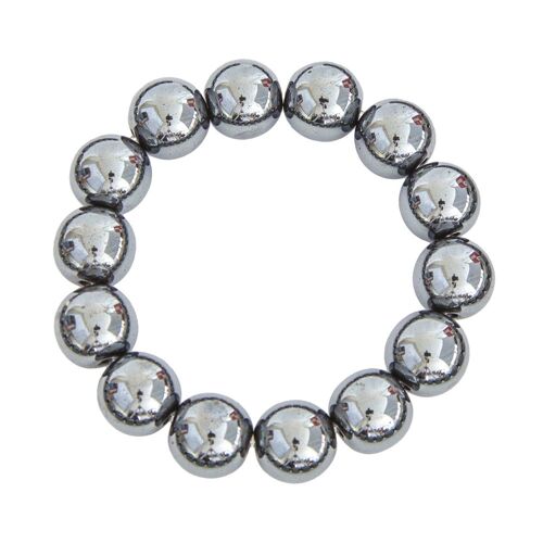 Bracelet Hématite - Pierres boules 14mm - 18 cm- Fermoir argent