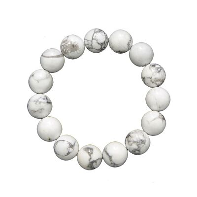 Bracelet Howlite - Pierres boules 12mm - 18 cm- Fermoir argent