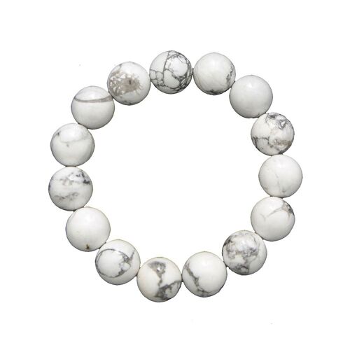 Bracelet Howlite - Pierres boules 12mm - 18 cm- Sans fermoir