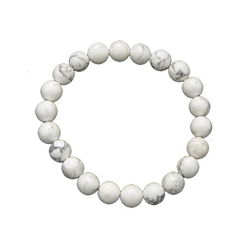 Bracelet Howlite - Pierres boules 8mm - 18 cm- Fermoir argent