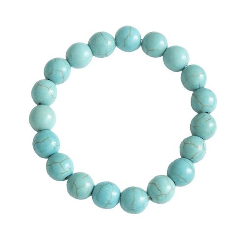 Bracelet Howlite bleue - Pierres boules 10mm - 18 cm- Fermoir or