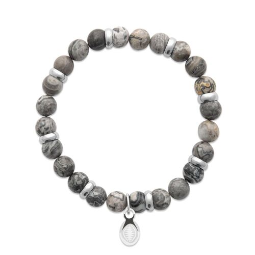 Bracelet Jaspe gris et Anneaux "Pour Lui"