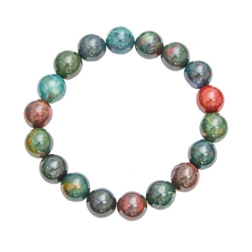 Bracelet Jaspe héliotrope - Pierres boules 10mm - 18 cm- Fermoir or