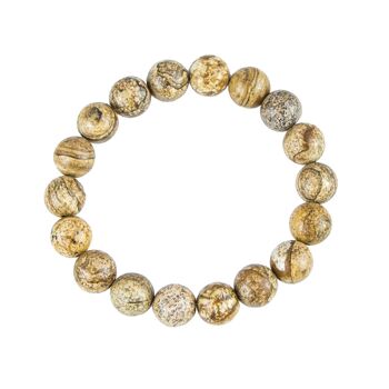 Bracelet Jaspe paysage - Pierres boules 10mm - 18 cm- Fermoir or 1