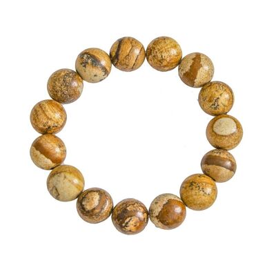 Bracciale Jasper landscape - Pietre a sfera 12mm - 18 cm - Chiusura in argento