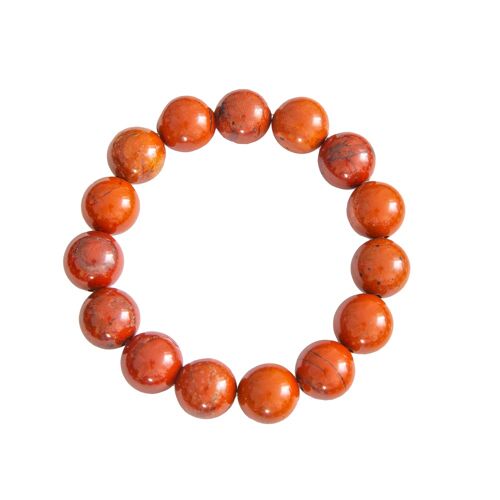 Bracelet Jaspe rouge - Pierres boules 12mm - 18 cm- Fermoir or