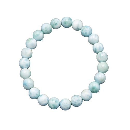 Bracelet Larimar - Pierres boules 8mm - 18 cm- Fermoir or