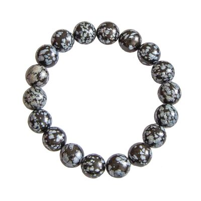 Bracelet Obsidienne neige - Pierres boules 10mm - 18 cm- Fermoir argent