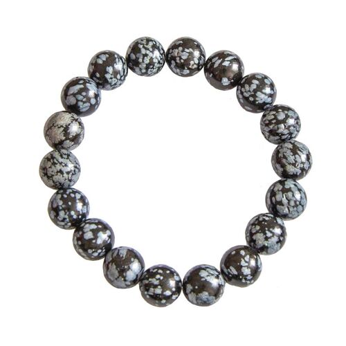 Bracelet Obsidienne neige - Pierres boules 10mm - 18 cm- Sans fermoir