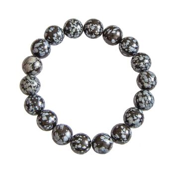 Bracelet Obsidienne neige - Pierres boules 10mm - 22 cm- Sans fermoir 1