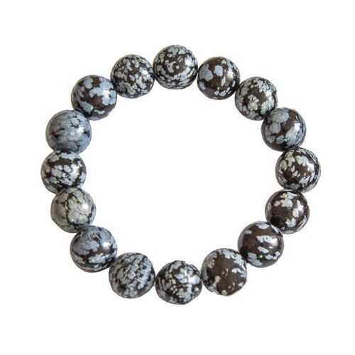 Bracelet Obsidienne neige - Pierres boules 12mm - 18 cm- Fermoir argent