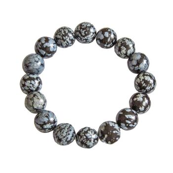 Bracelet Obsidienne neige - Pierres boules 12mm - 18 cm- Fermoir argent 1