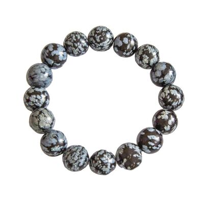 Bracelet Obsidienne neige - Pierres boules 12mm - 18 cm- Sans fermoir