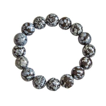 Bracelet Obsidienne neige - Pierres boules 12mm - 22 cm- Fermoir argent 1