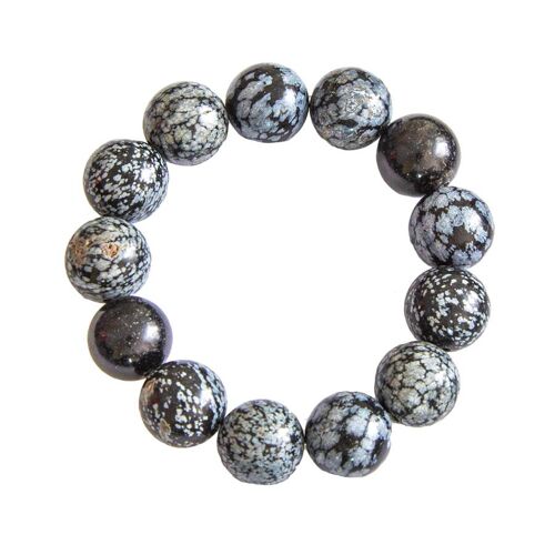 Bracelet Obsidienne neige - Pierres boules 14mm - 18 cm- Fermoir or