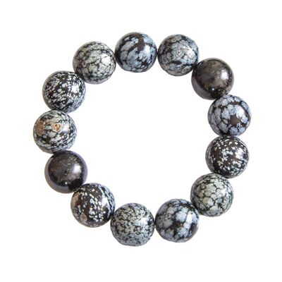 Pulsera obsidiana nieve - Piedras bola 14mm - 18 cm - Cierre plata