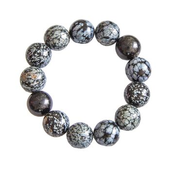 Bracelet Obsidienne neige - Pierres boules 14mm - 20 cm- Fermoir argent 1