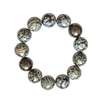 Bracelet Obsidienne neige - Pierres boules 14mm - 20 cm- Fermoir argent 2