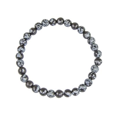 Bracelet Obsidienne neige - Pierres boules 6mm - 18 cm- Fermoir or